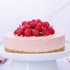 Hindbær cheesecake - Opskrift på cheesecake med hindbær og hvid chokolade