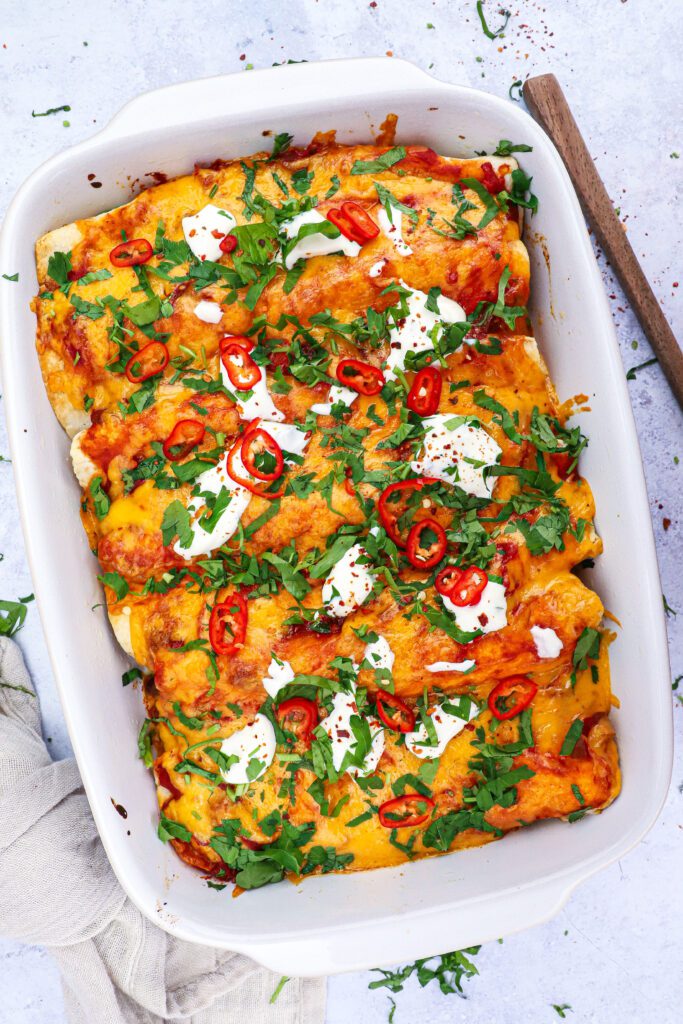 Mexicanske enchiladas - Opskrift med krydret oksekød og grønt