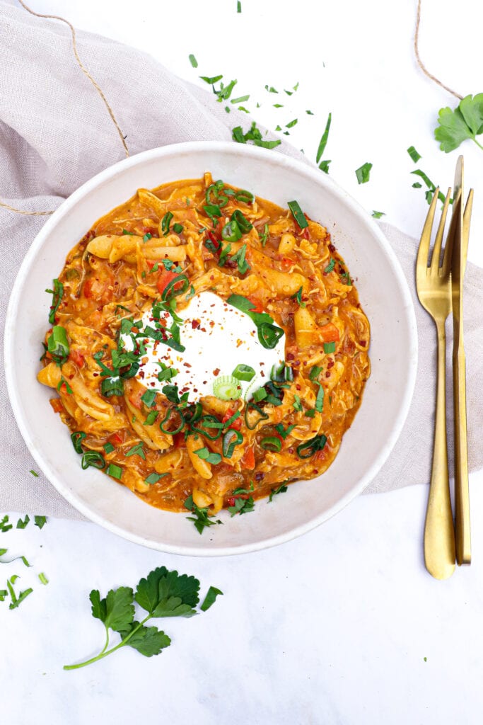 Mexicansk one pot pasta - Opskriv med kylling og cheddar