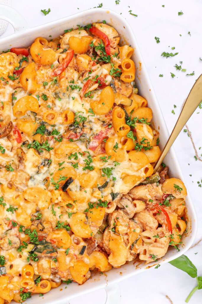 Pasta al Forno - Bagt pasta med kylling, grøntsager og ricotta