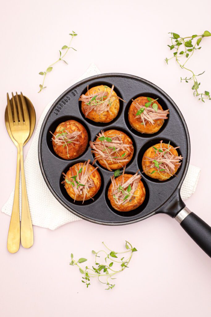 Salte æbleskiver med and - Opskrift på mad-æbleskiver med and