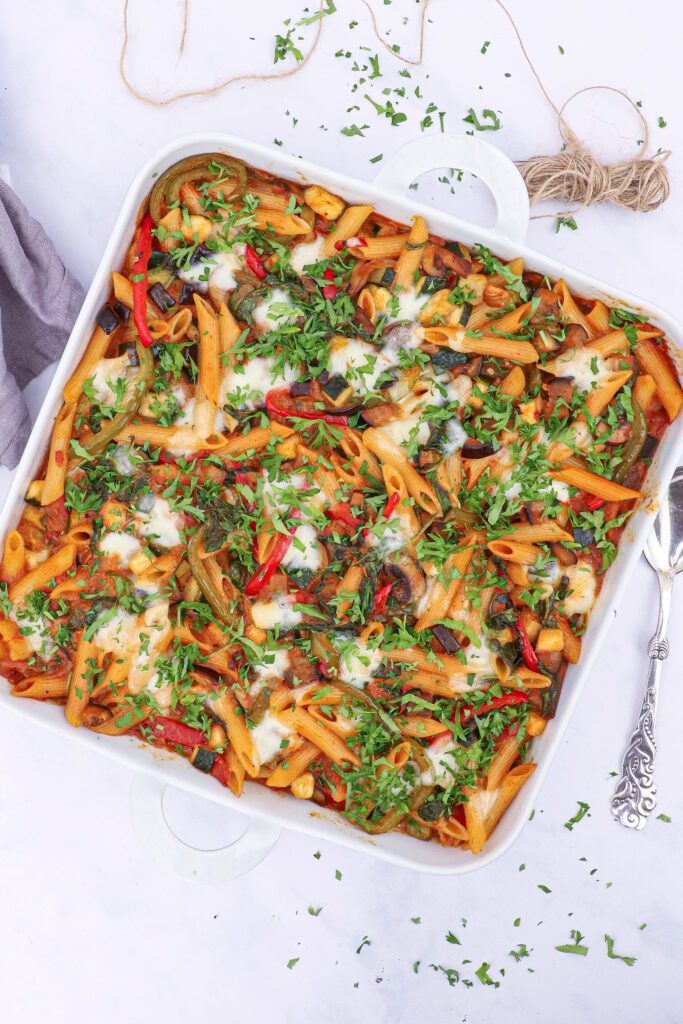 Pasta al Forno vegetar - Opskrift på bagt pasta med grøntsager