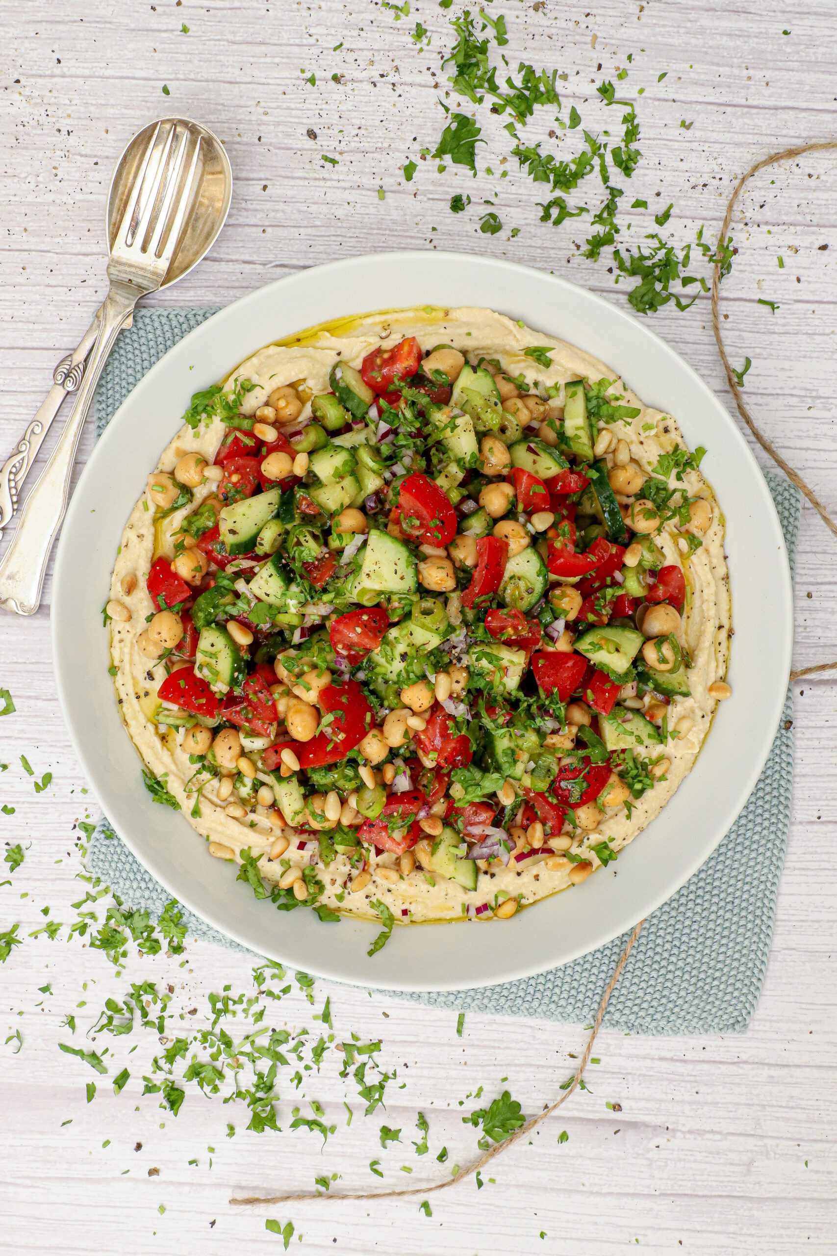 Hummus salat - Opskrift på salat med hummus - Layered hummus