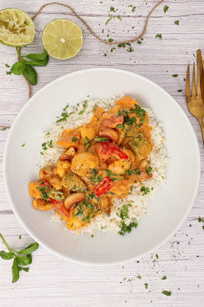 Vegetarisk panang med græskar og blomkål - Opskrift på vegetar panang
