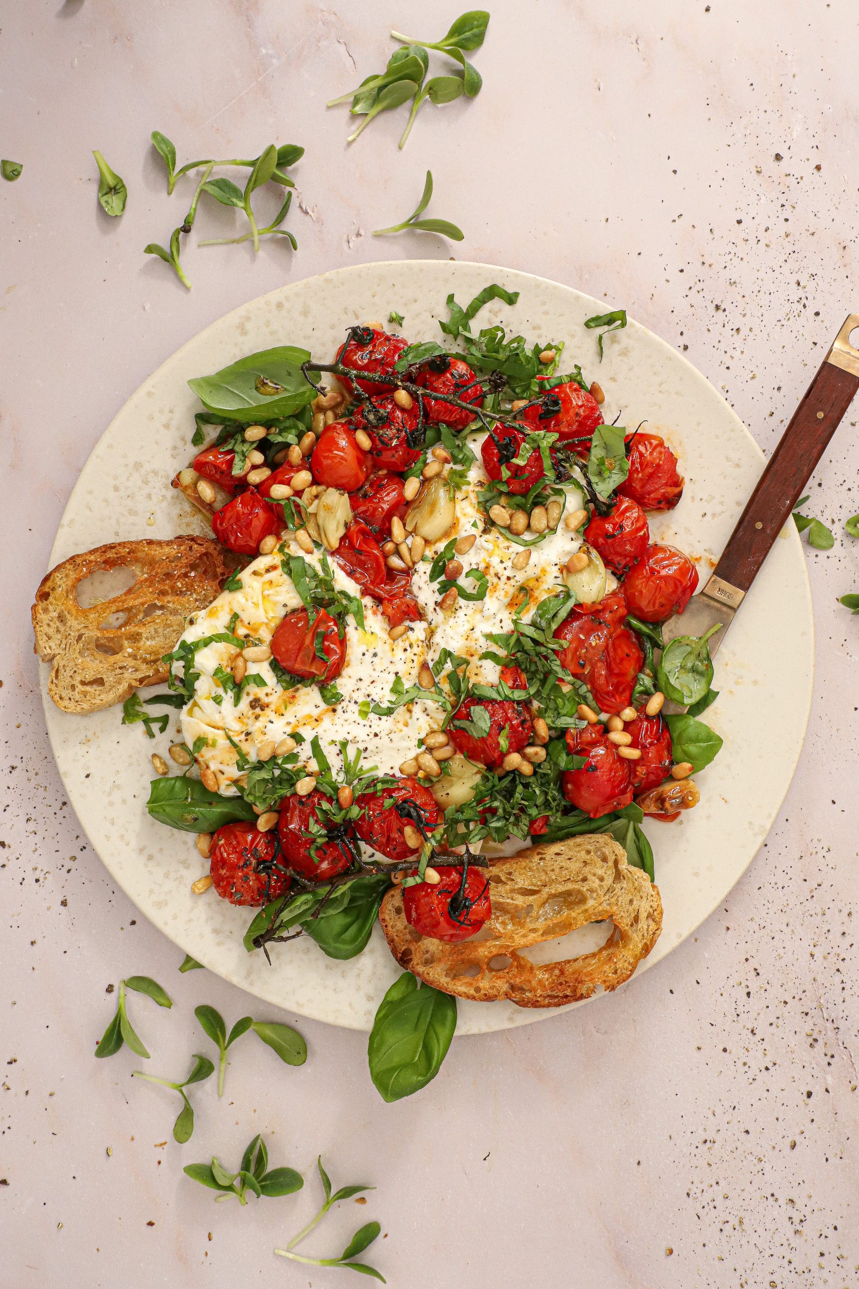 Burrata og bagte tomater i Airfryer - Opskrift på tomater bagt i Airfryer
