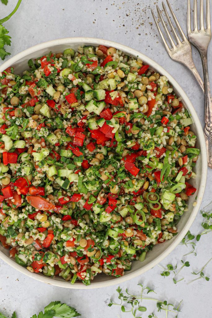 Tabouleh med linser - Opskrift på bulgursalat med linser