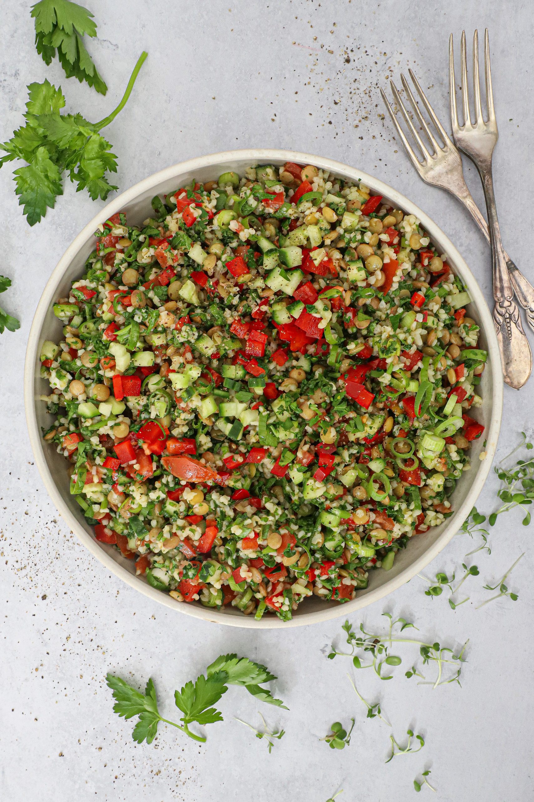 Tabouleh med linser - Opskrift på bulgursalat med linser