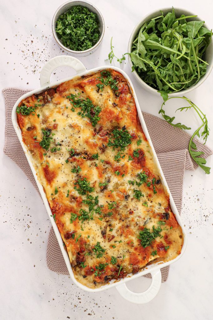 Lasagne med salsiccia og svampe